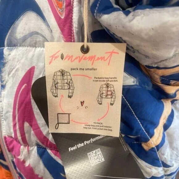 Free People Pippa Printed Packable Puffer Jacket Blue Multi NWT Size X Small - Picture 9 of 11